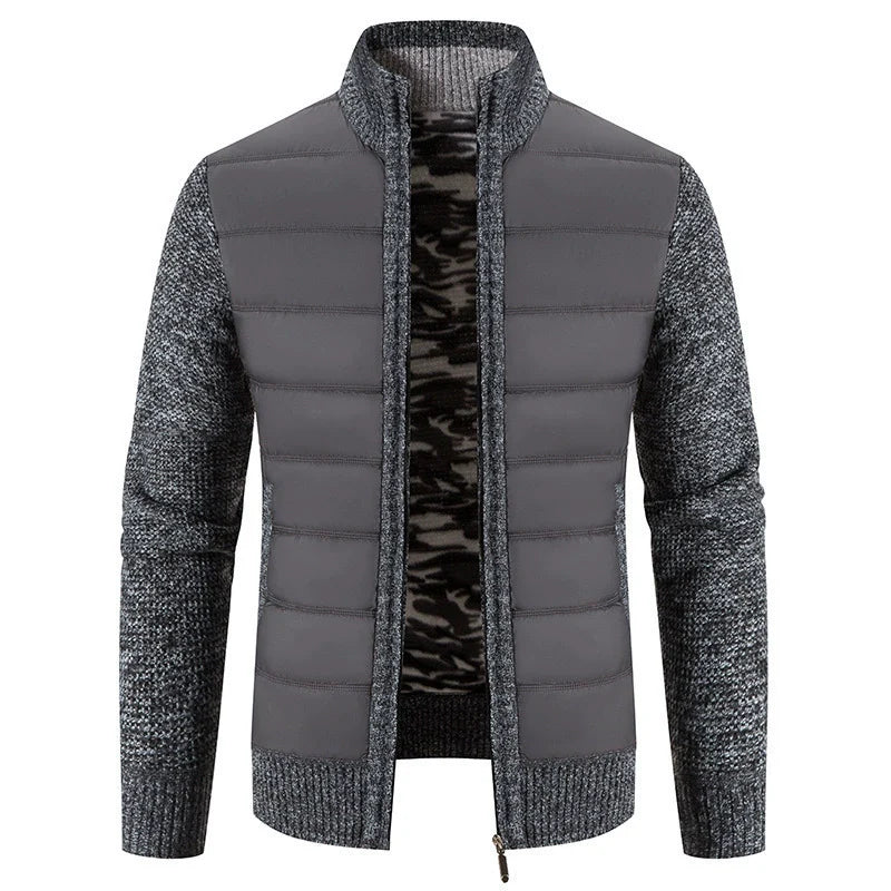 Men's Jacket – Regular Fit – Padded Body – Knitted Sleeves in Wool Mix – Stand-up Collar – Zipper Closure - Image 3