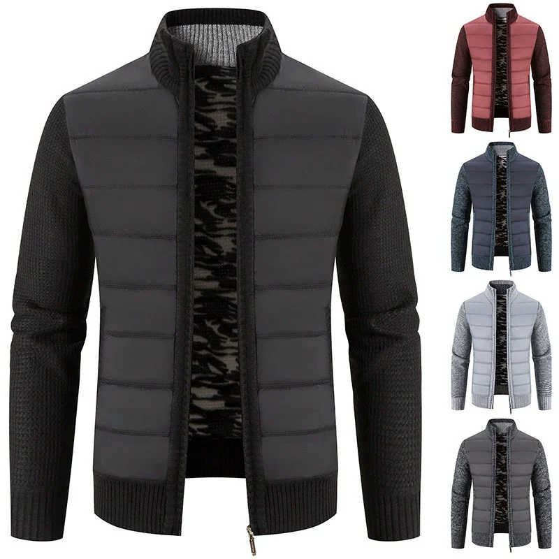 Men's Jacket – Regular Fit – Padded Body – Knitted Sleeves in Wool Mix – Stand-up Collar – Zipper Closure - Image 6