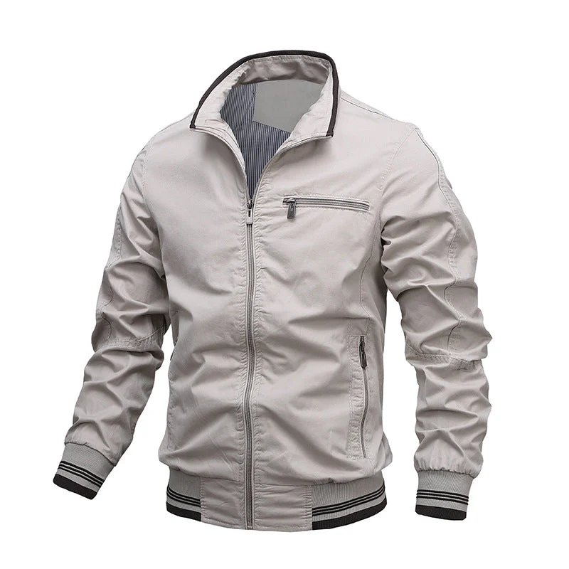 Men's Jacket – Regular Fit – Cotton – Zipper Closure – Stand-up Collar – Zippered Pockets - Image 2