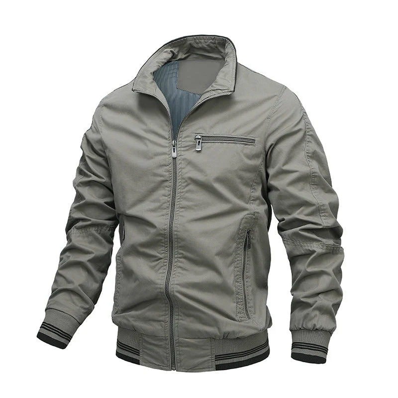 Men's Jacket – Regular Fit – Cotton – Zipper Closure – Stand-up Collar – Zippered Pockets - Image 3