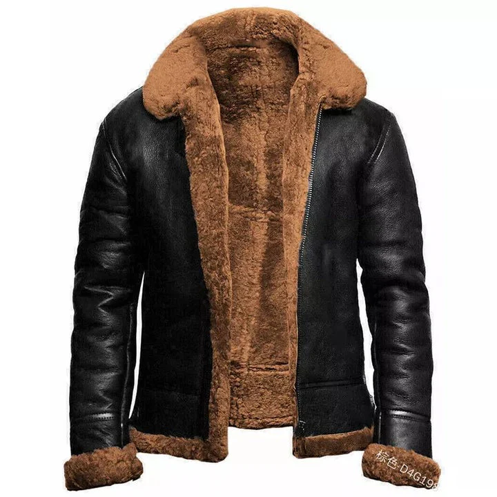 Men's jacket – Slim fit – Leather-look – Shearling lining – Short length – Zip closure - Image 2