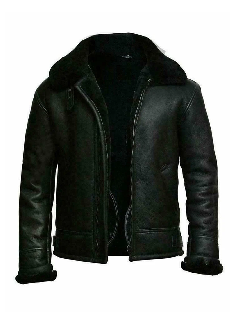 Men's jacket – Slim fit – Leather-look – Shearling lining – Short length – Zip closure - Image 3