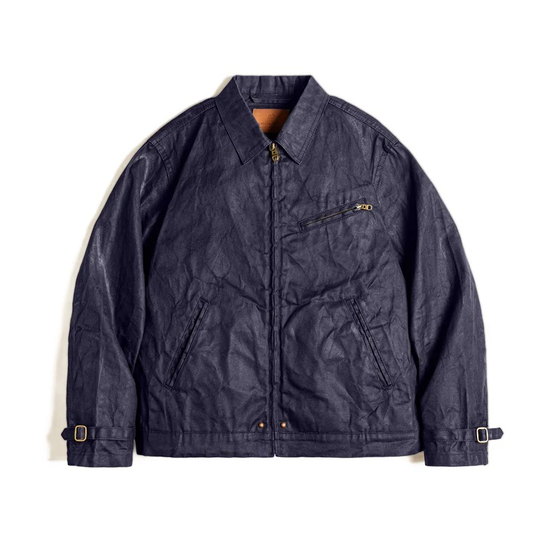 Men's Jacket – Slim Fit – Wax Canvas – Zipper Closure – Notched Lapel – Adjustable Waist - Image 2