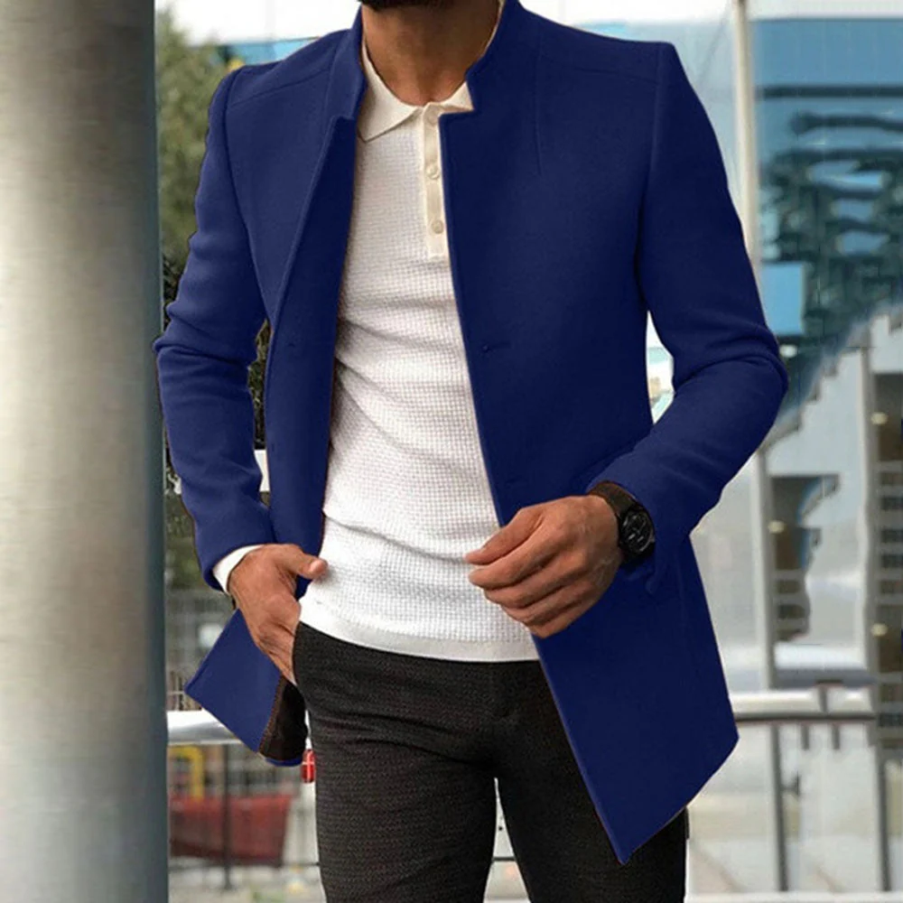 Men's Coat – Slim Fit – Wool – Mandarin Collar – Mid-Length Tailored Design - Image 2