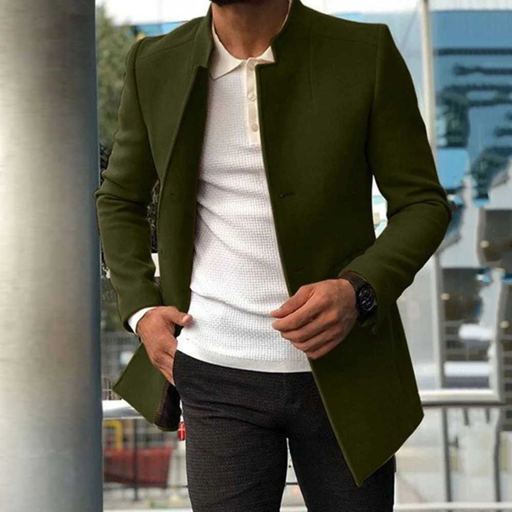 Men's Coat – Slim Fit – Wool – Mandarin Collar – Mid-Length Tailored Design - Image 3
