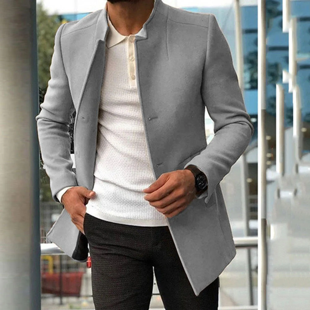 Men's Coat – Slim Fit – Wool – Mandarin Collar – Mid-Length Tailored Design - Image 4