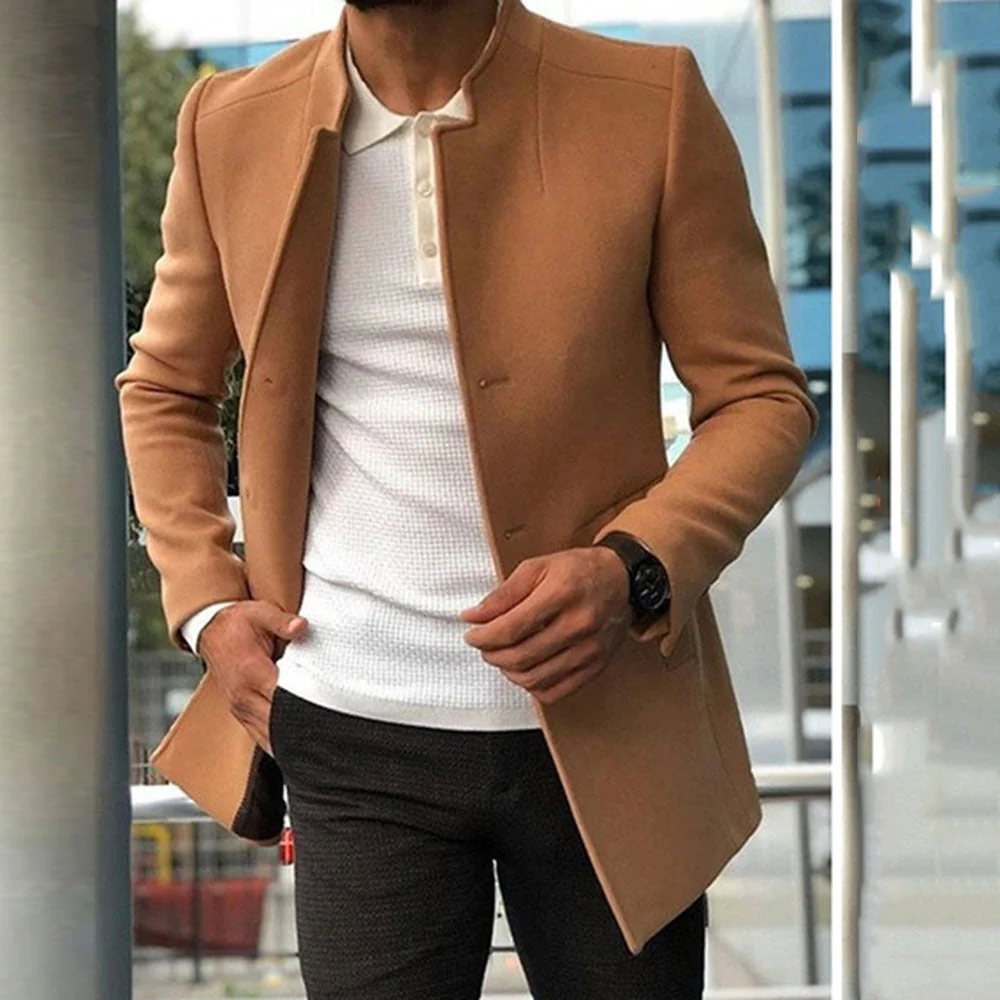 Men's Coat – Slim Fit – Wool – Mandarin Collar – Mid-Length Tailored Design - Image 5