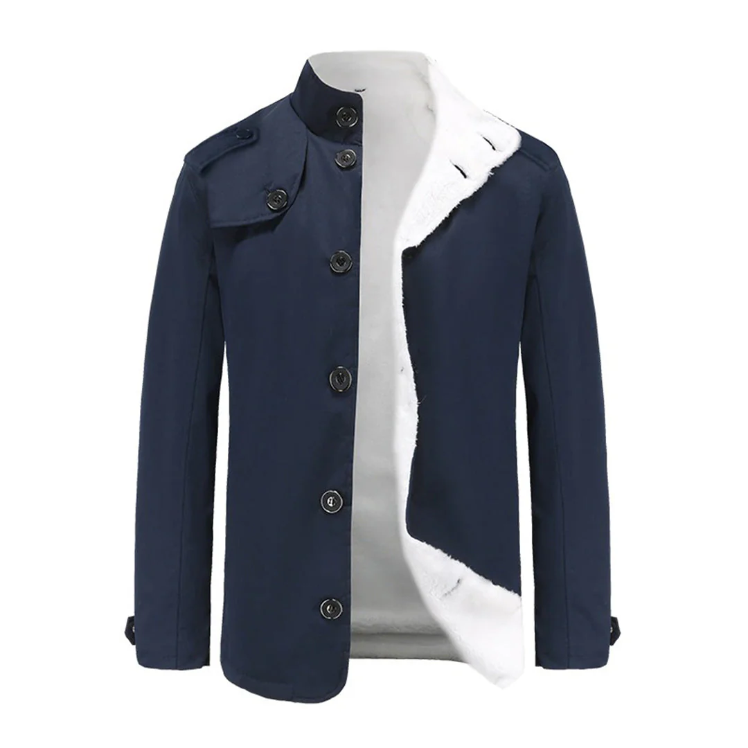 Men's Jacket – Tailored Fit – Fleece Lining – High Collar – Buttons – Epaulettes - Image 2