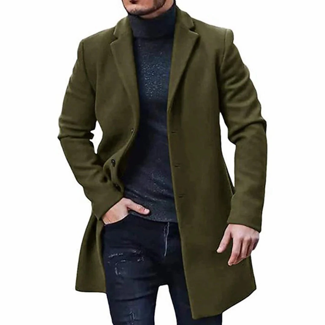 Men's Coat – Tailored Fit – Wool Mix – Button Closure – Knee Length – Smart Casual - Image 2