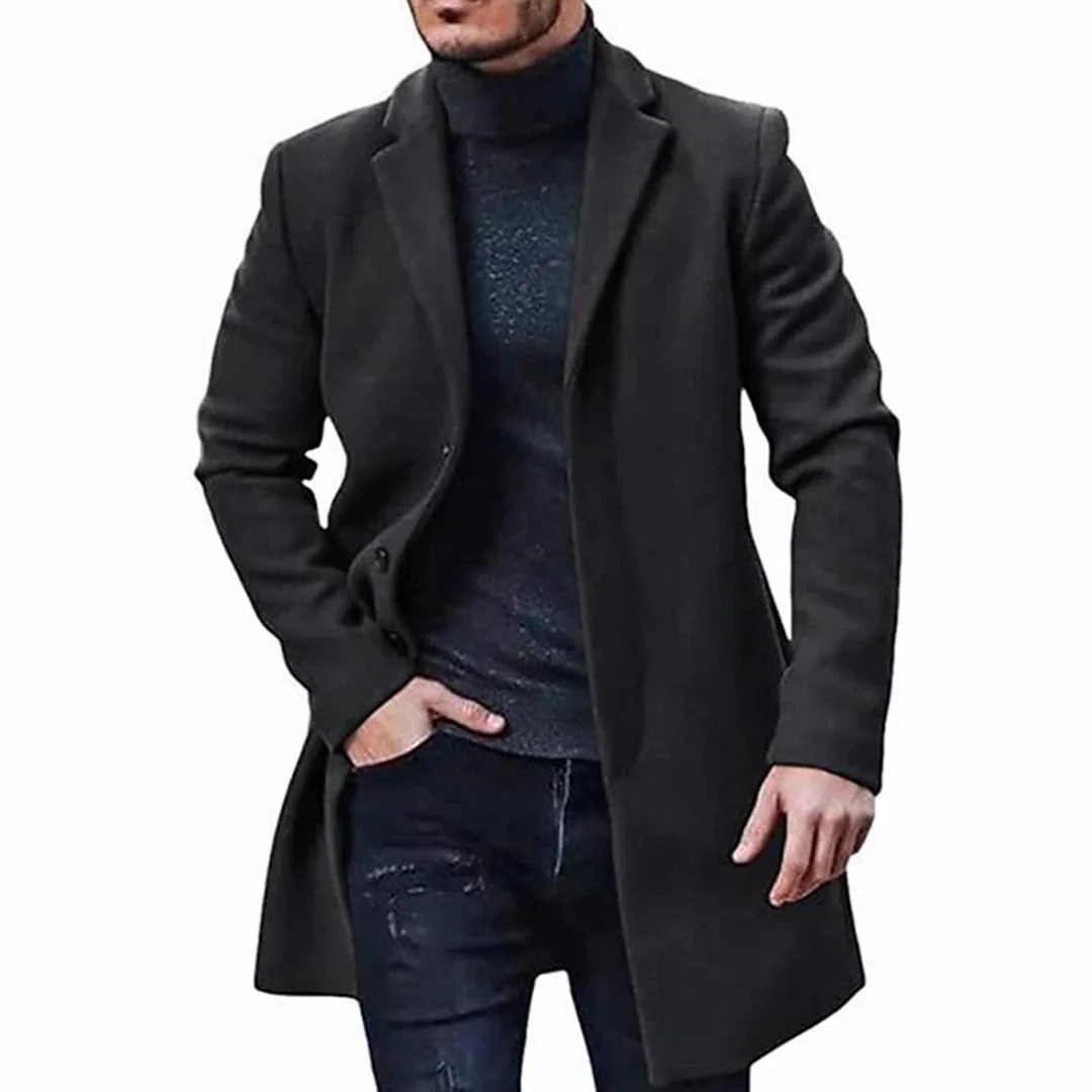Men's Coat – Tailored Fit – Wool Mix – Button Closure – Knee Length – Smart Casual - Image 3