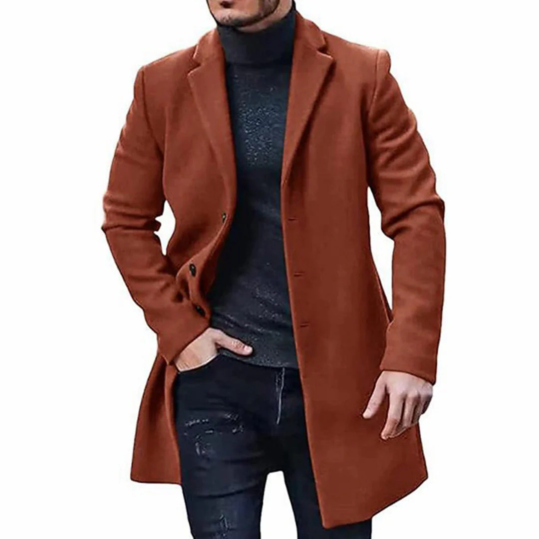 Men's Coat – Tailored Fit – Wool Mix – Button Closure – Knee Length – Smart Casual - Image 4