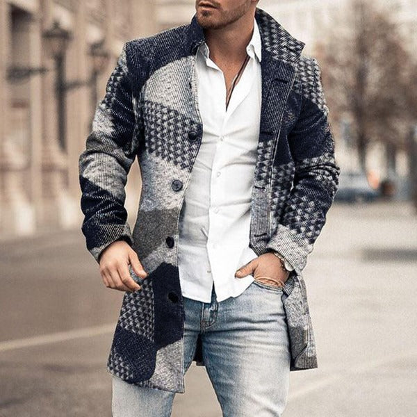 Men's Jacket – Tailored Fit – Wool Texture – Classic Wide Lapels – Front Buttons - Image 2