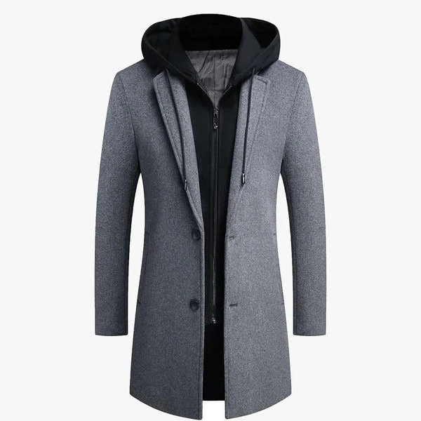 Men's Coat – Wool Mix – Tailored Fit – Detachable Hood – Mid-Length Model - Image 2