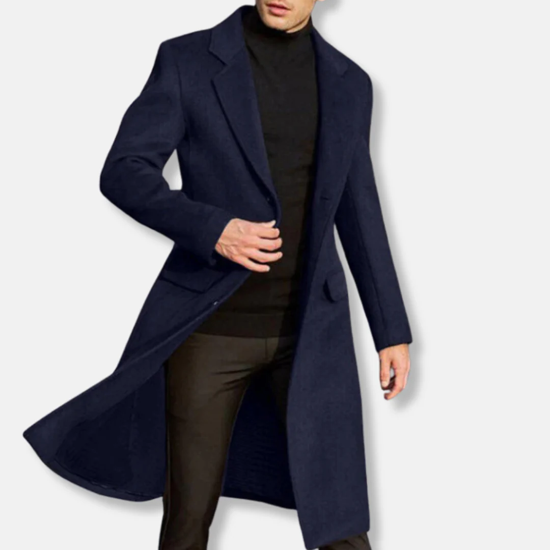 Men's Coat – Wool Blend – Tailored Fit – Single-Breasted – Knee-length with Side Pockets - Image 2