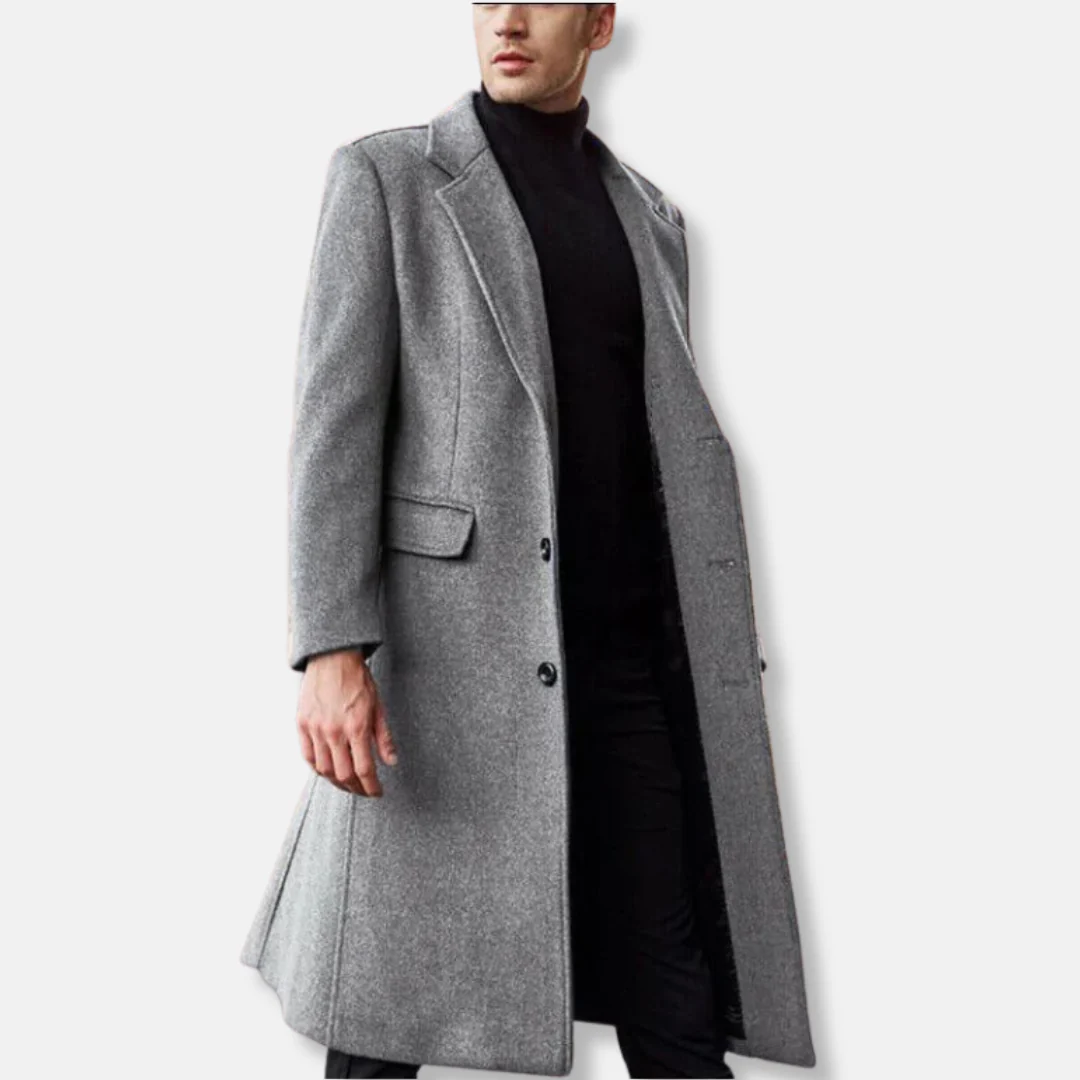 Men's Coat – Wool Blend – Tailored Fit – Single-Breasted – Knee-length with Side Pockets - Image 3