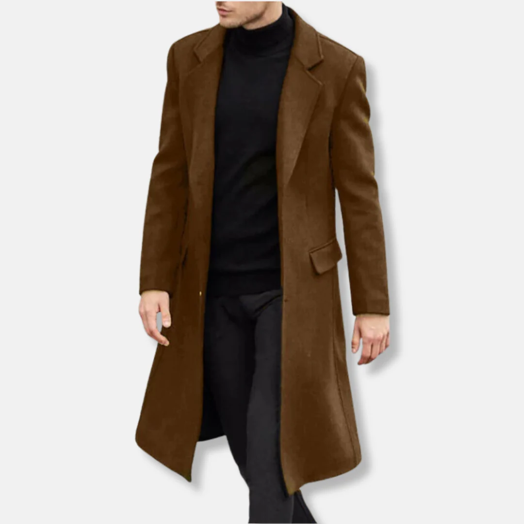 Men's Coat – Wool Blend – Tailored Fit – Single-Breasted – Knee-length with Side Pockets - Image 4