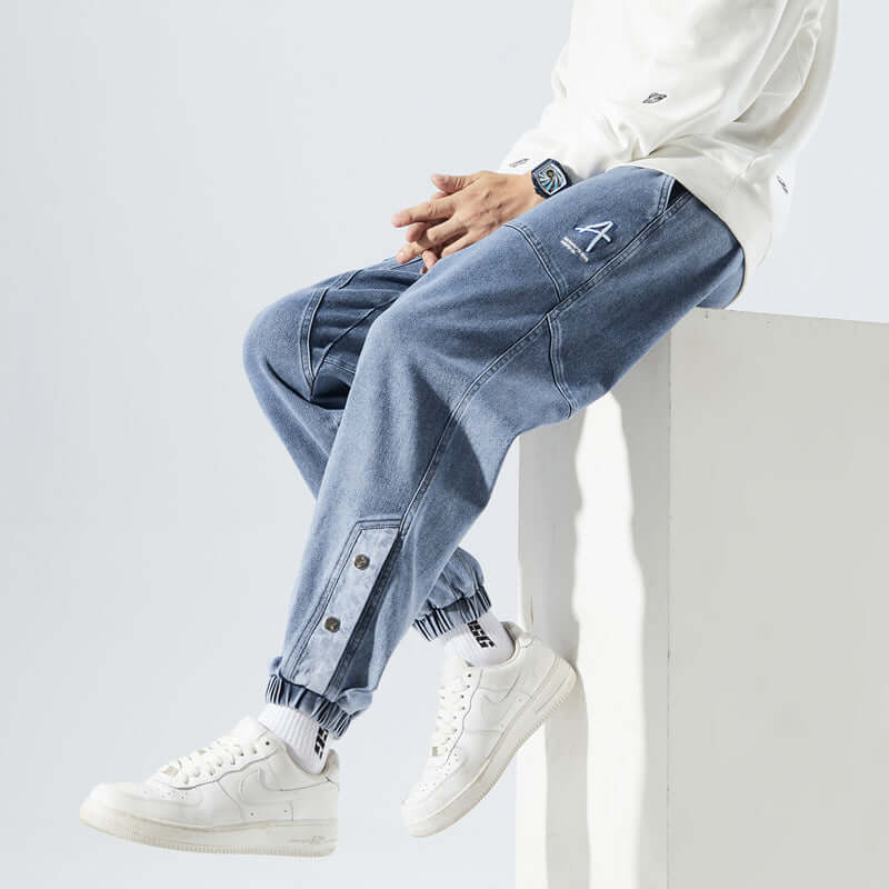 Men's Jogging Pants – Relaxed Fit – Denim Look – Drawstring – Elastic Cuffs - Image 4
