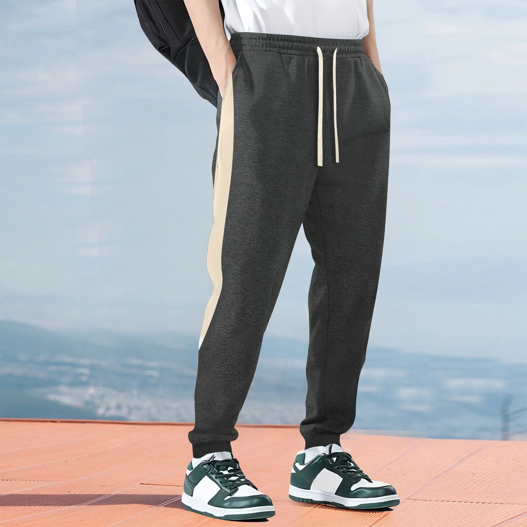 Men's Jogging Pants – Relaxed Fit – Cotton Blend – Side Stripe – Cuffs – Drawstring Waist - Image 3