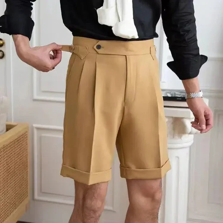 Men's Shorts – Tailored Fit – Natural Fabric – Pleated Front – Turned-Up Hem - Image 2