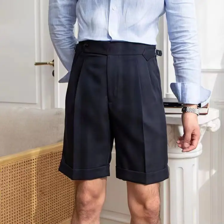Men's Shorts – Tailored Fit – Natural Fabric – Pleated Front – Turned-Up Hem - Image 3