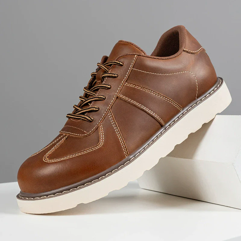 Men's Low Lace-Up Shoes – Leather – Thick Sole – Retro Workwear Style - Image 4