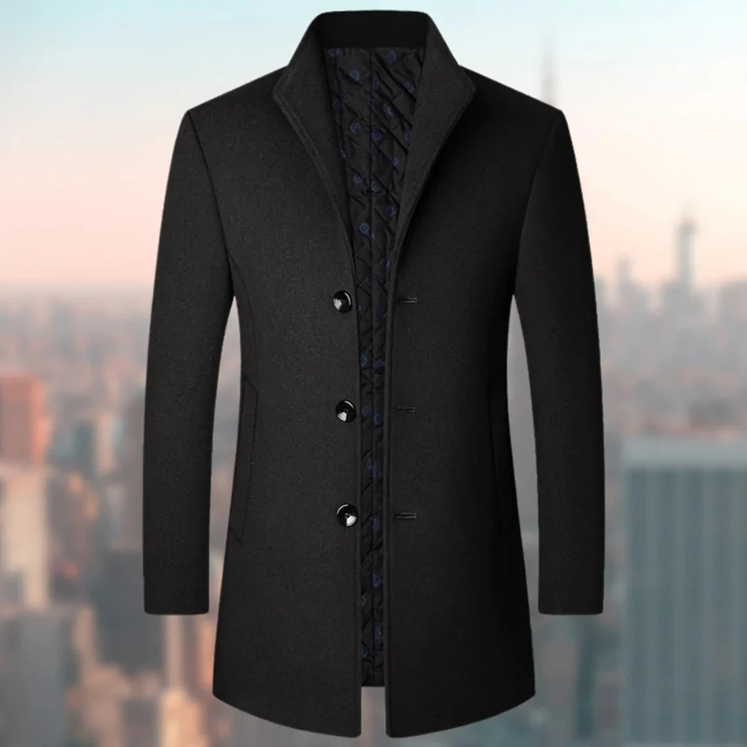 Men's Long Coat – Tailored Fit – Wool Blend – Single-Breasted – Notch Lapel - Image 2