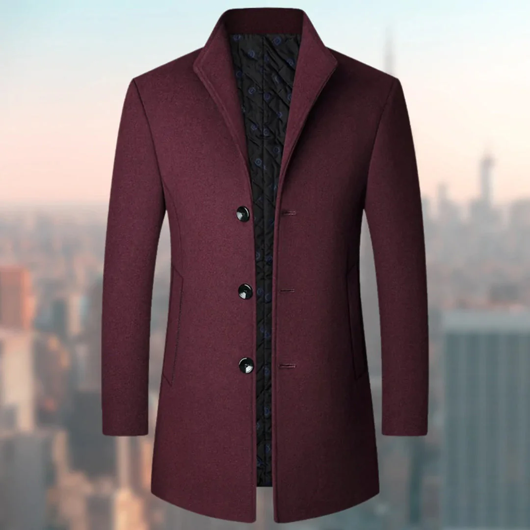 Men's Long Coat – Tailored Fit – Wool Blend – Single-Breasted – Notch Lapel - Image 3