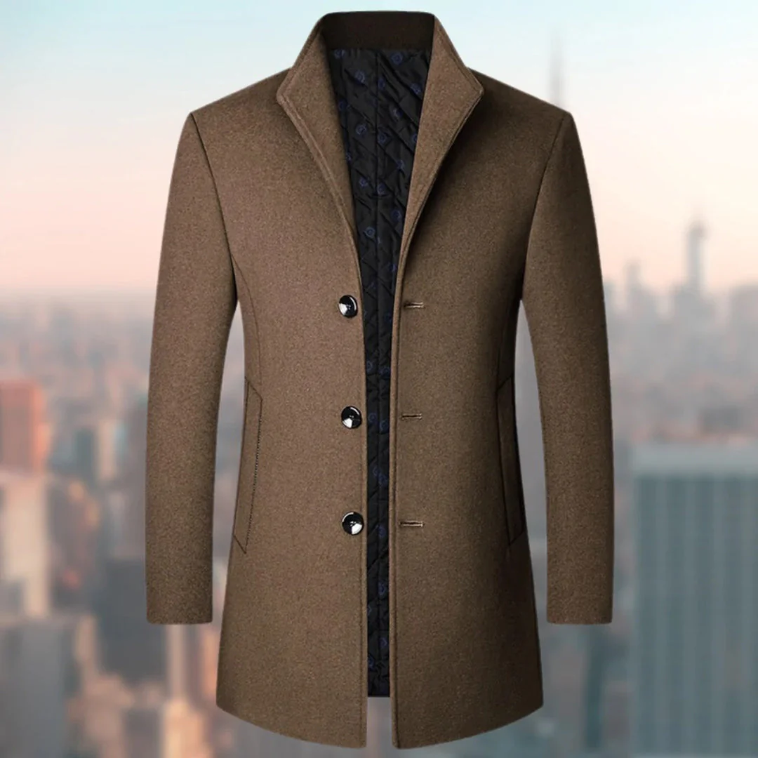 Men's Long Coat – Tailored Fit – Wool Blend – Single-Breasted – Notch Lapel - Image 4
