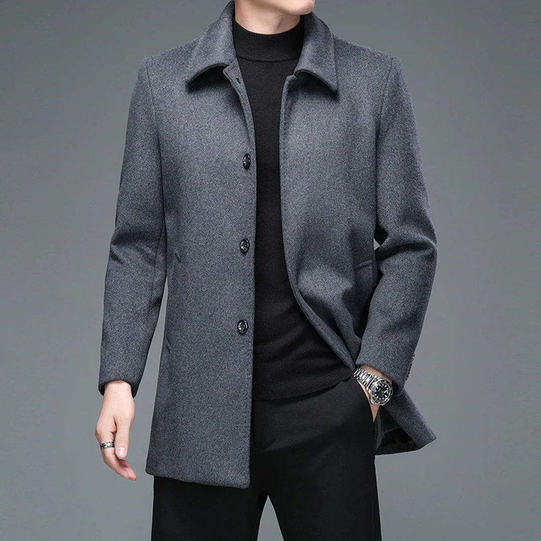 Men's Long Coat – Slim Fit – Wool Blend – Single-Breasted – Formal Classic Look - Image 2