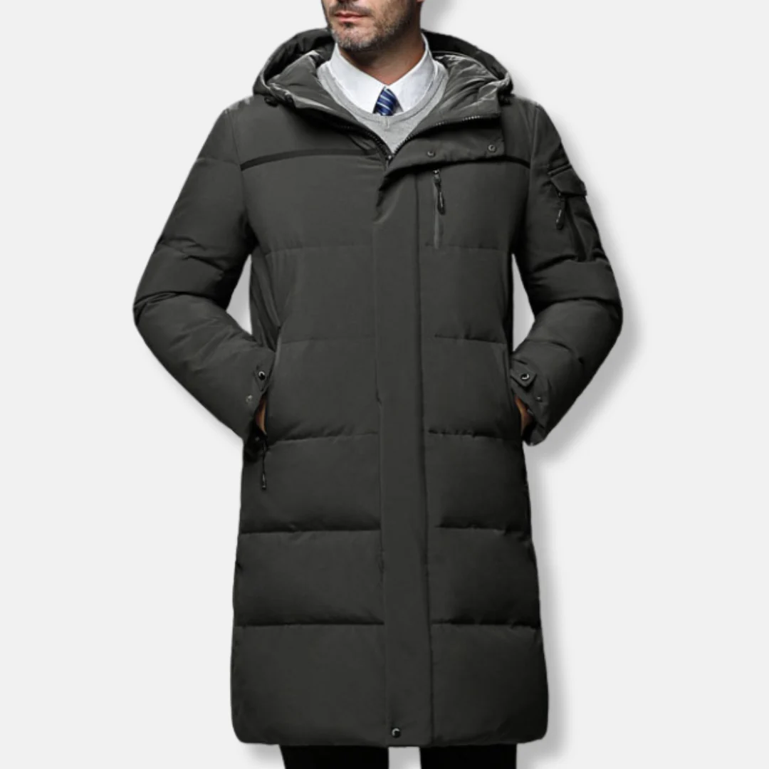 Men's Long Coat – Water-repellent – Lined Puffer Design – Adjustable Cuffs – Hood - Image 2