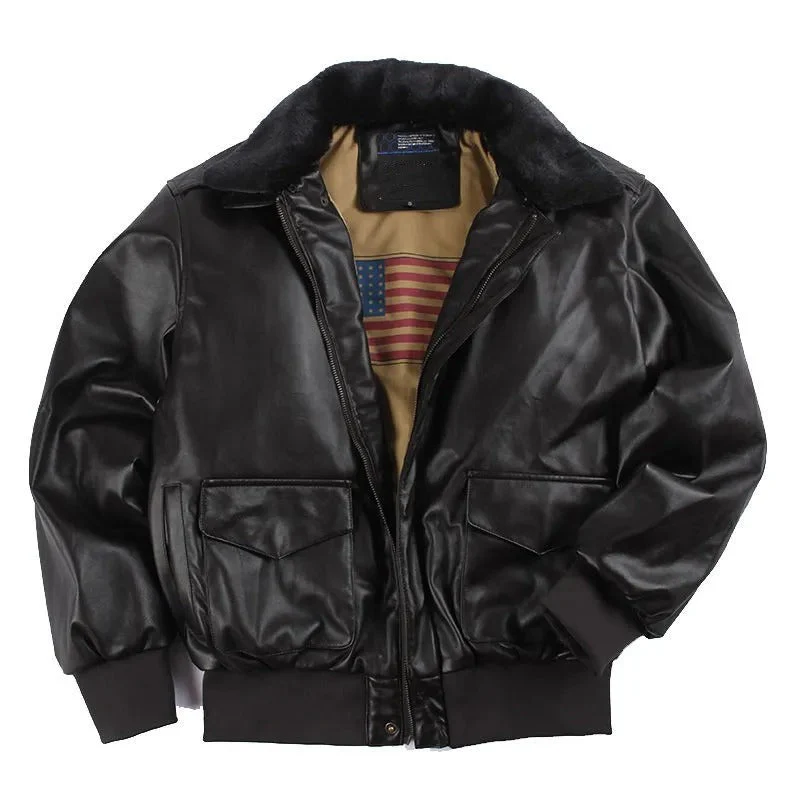 Men's Leather Jacket – Regular Fit – Ribbed Trims – Zip Closure – Vintage Style - Image 2