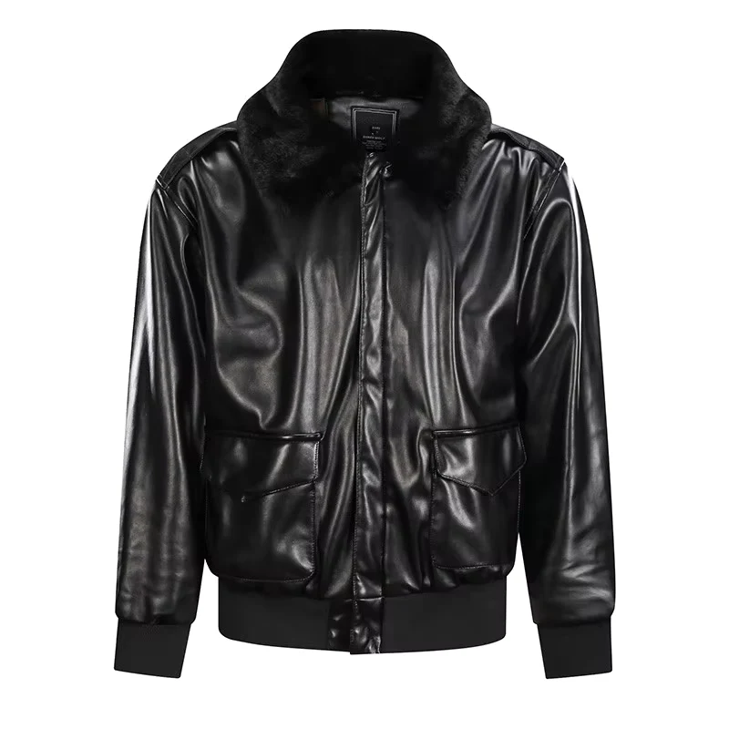Men's Leather Jacket – Regular Fit – Ribbed Trims – Zip Closure – Vintage Style - Image 4
