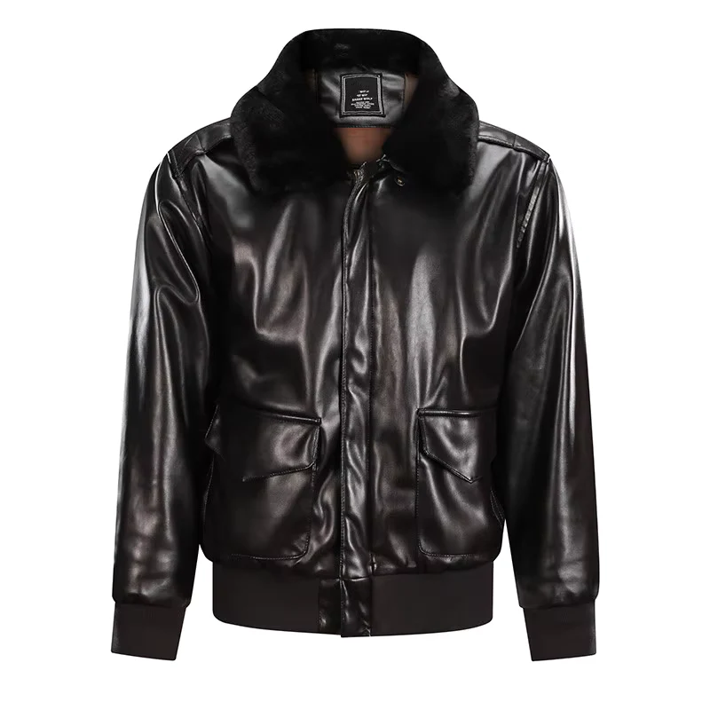 Men's Leather Jacket – Regular Fit – Ribbed Trims – Zip Closure – Vintage Style - Image 5