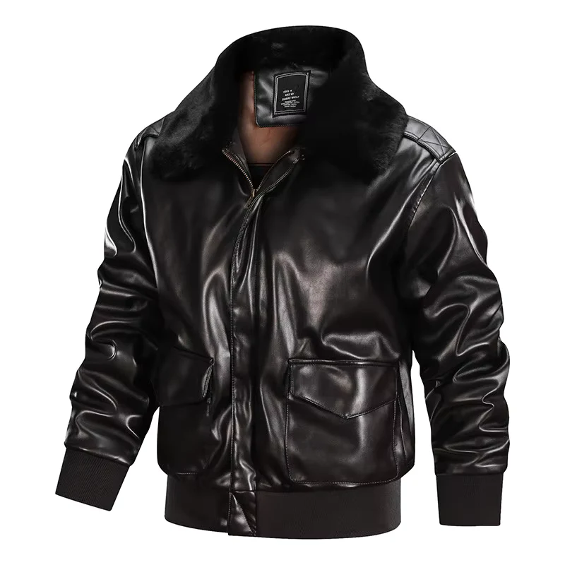 Men's Leather Jacket – Regular Fit – Ribbed Trims – Zip Closure – Vintage Style - Image 7