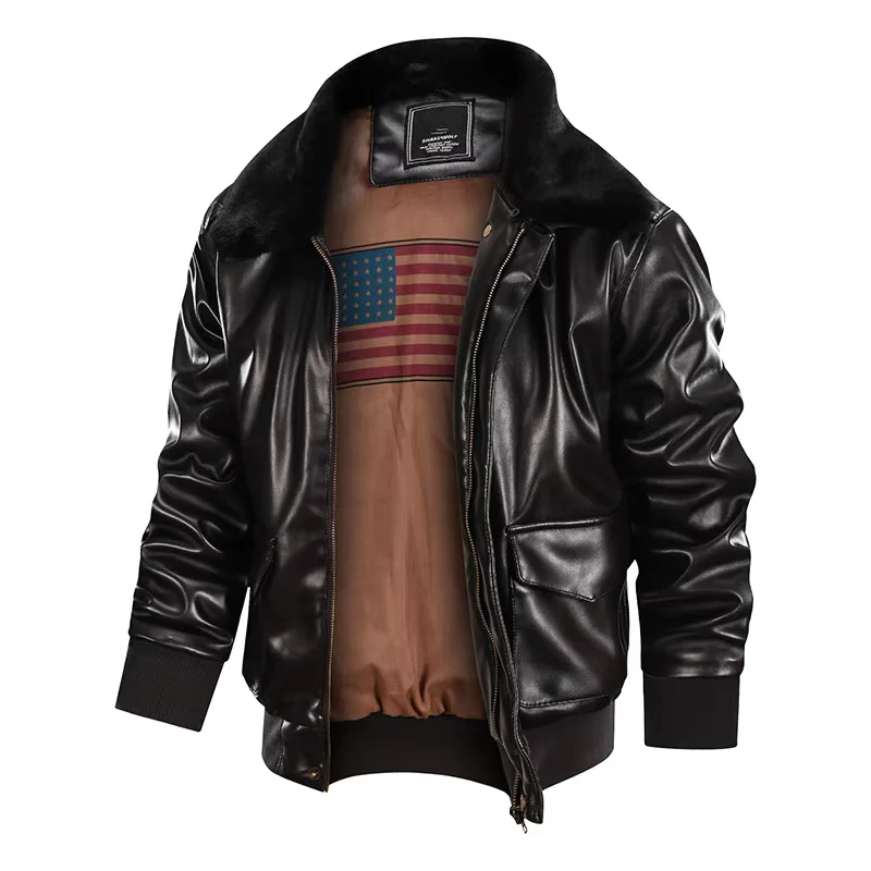Men's Leather Jacket – Regular Fit – Ribbed Trims – Zip Closure – Vintage Style - Image 8