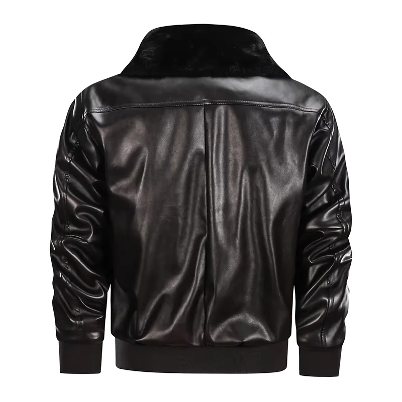 Men's Leather Jacket – Regular Fit – Ribbed Trims – Zip Closure – Vintage Style - Image 9