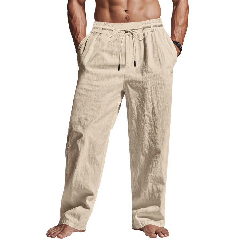 Men's Linen Pants – Relaxed Fit – Full Length – Drawstring and Pockets - Image 2
