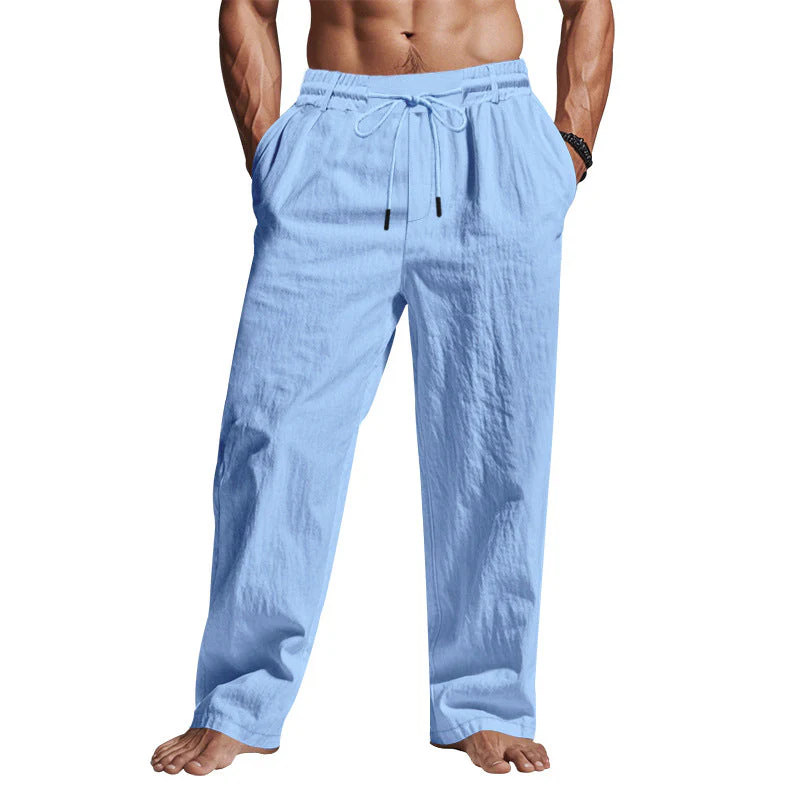 Men's Linen Pants – Relaxed Fit – Full Length – Drawstring and Pockets - Image 3