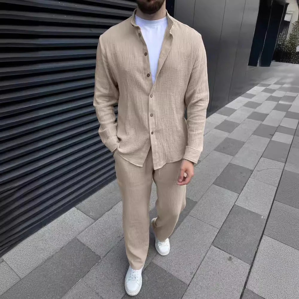 Men's Linen Set – Relaxed Fit – Shirt with Button Closure and Straight Trousers - Image 2