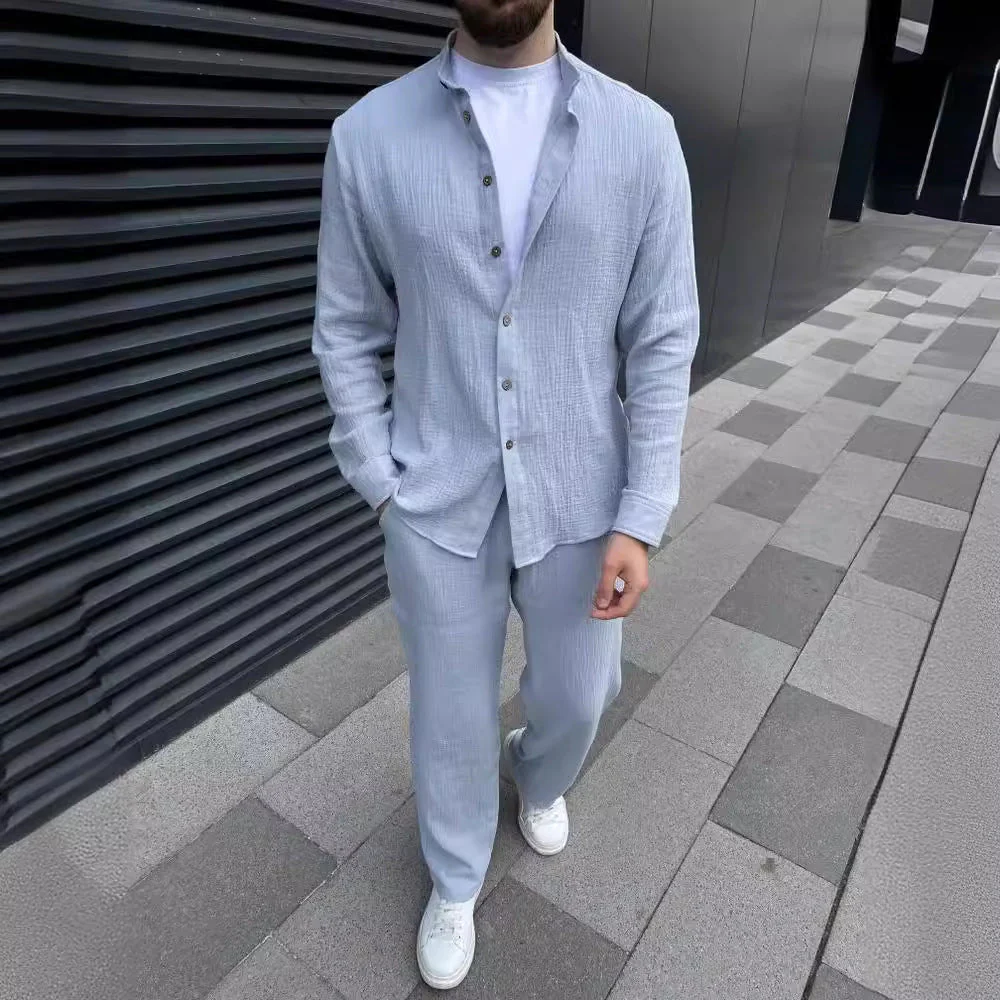 Men's Linen Set – Relaxed Fit – Shirt with Button Closure and Straight Trousers - Image 3