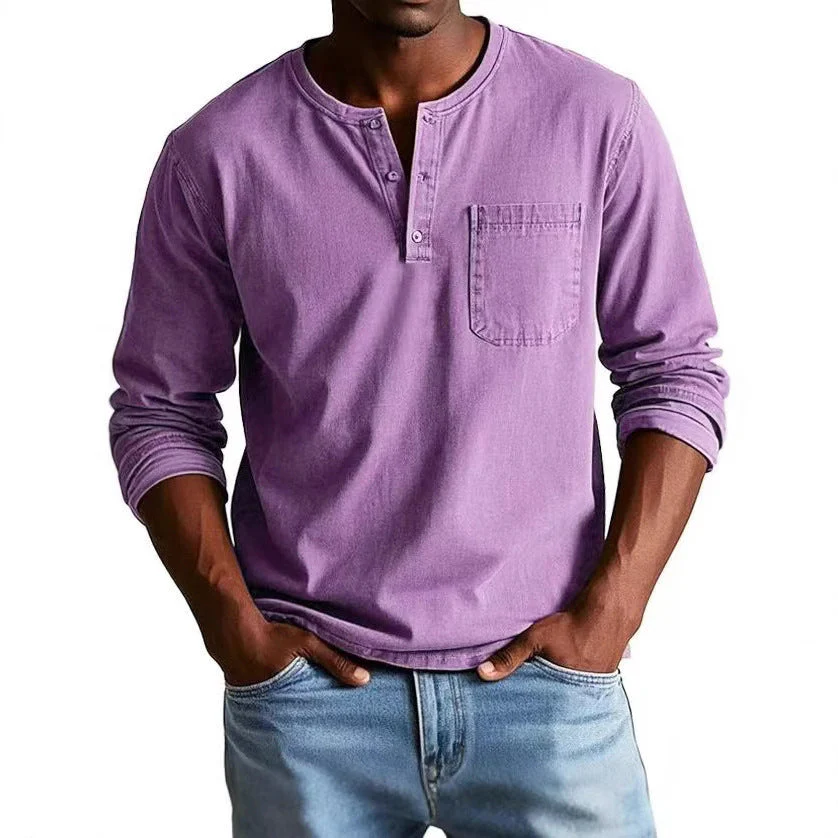Men's Longsleeve T-shirt – Slim Fit – Breathable Material – Button Closure – Chest Pocket - Image 2