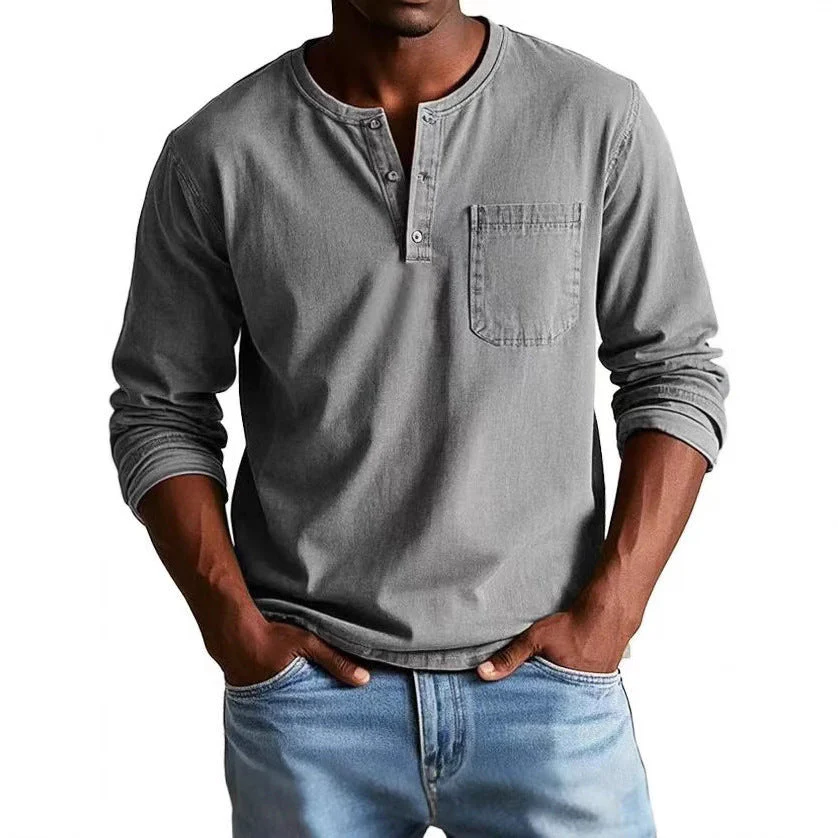 Men's Longsleeve T-shirt – Slim Fit – Breathable Material – Button Closure – Chest Pocket - Image 4
