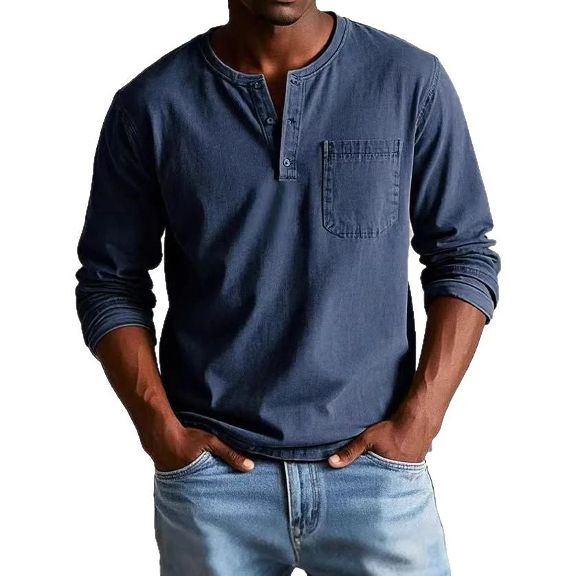 Men's Longsleeve T-shirt – Slim Fit – Breathable Material – Button Closure – Chest Pocket - Image 5