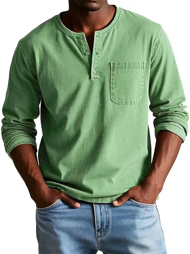 Men's Longsleeve T-shirt – Slim Fit – Breathable Material – Button Closure – Chest Pocket - Image 6