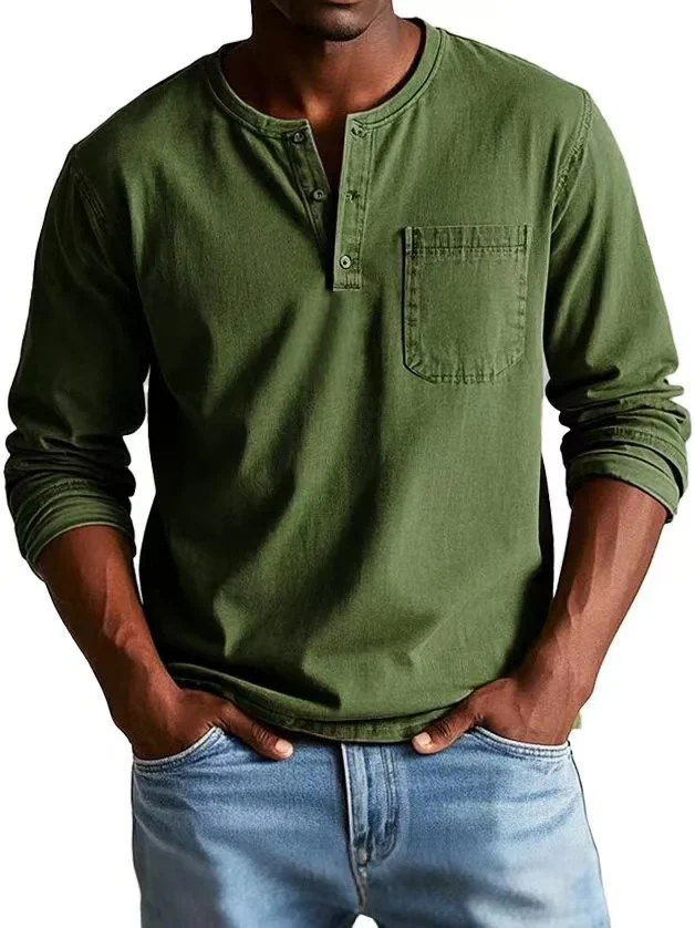 Men's Longsleeve T-shirt – Slim Fit – Breathable Material – Button Closure – Chest Pocket - Image 7