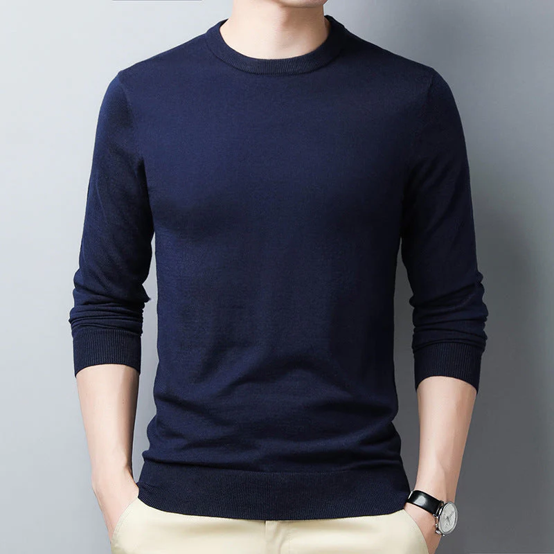 Men's Longsleeve T-shirt – Slim Fit – Silky-soft Wool Blend – Round Neck - Image 4