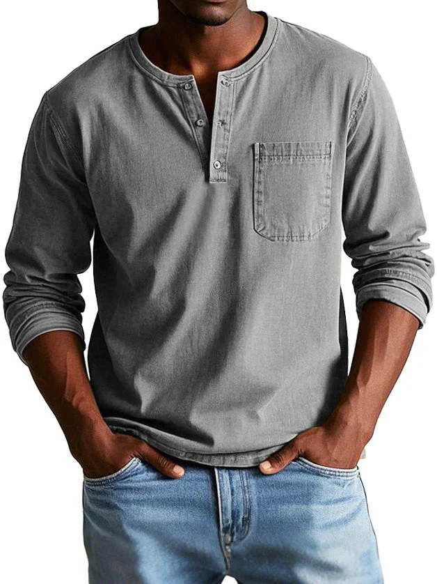 Men's Longsleeve Top – Classic Fit – Cotton Touch – Crew Neck – Chest Pocket - Image 2