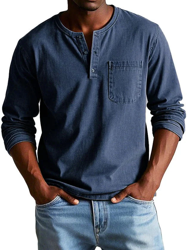 Men's Longsleeve Top – Classic Fit – Cotton Touch – Crew Neck – Chest Pocket - Image 3