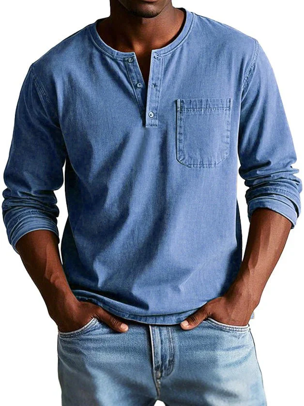 Men's Longsleeve Top – Classic Fit – Cotton Touch – Crew Neck – Chest Pocket - Image 4