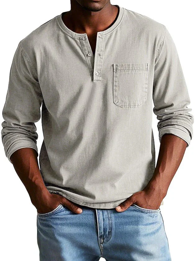 Men's Longsleeve Top – Classic Fit – Cotton Touch – Crew Neck – Chest Pocket - Image 6